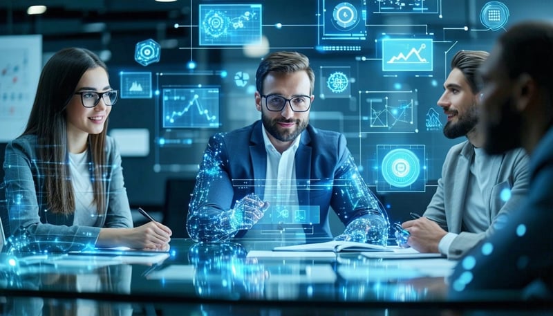Business owners collaborating with AI-powered solutions